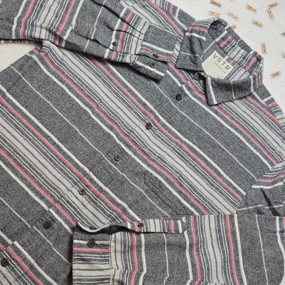 VSTR‎ Premium Mens Long Sleeve Button Up Shirt Gray Stripe Casual